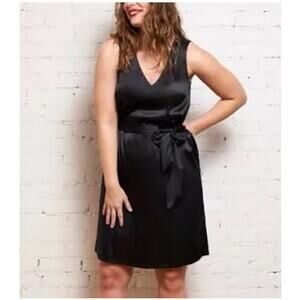 Universal Standard Satin Sheath Dress Black with Tie Waist Size M